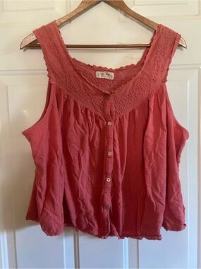 Lucky Brand Boho Gauze Crochet Trim Tank Top XL Coastal Festival